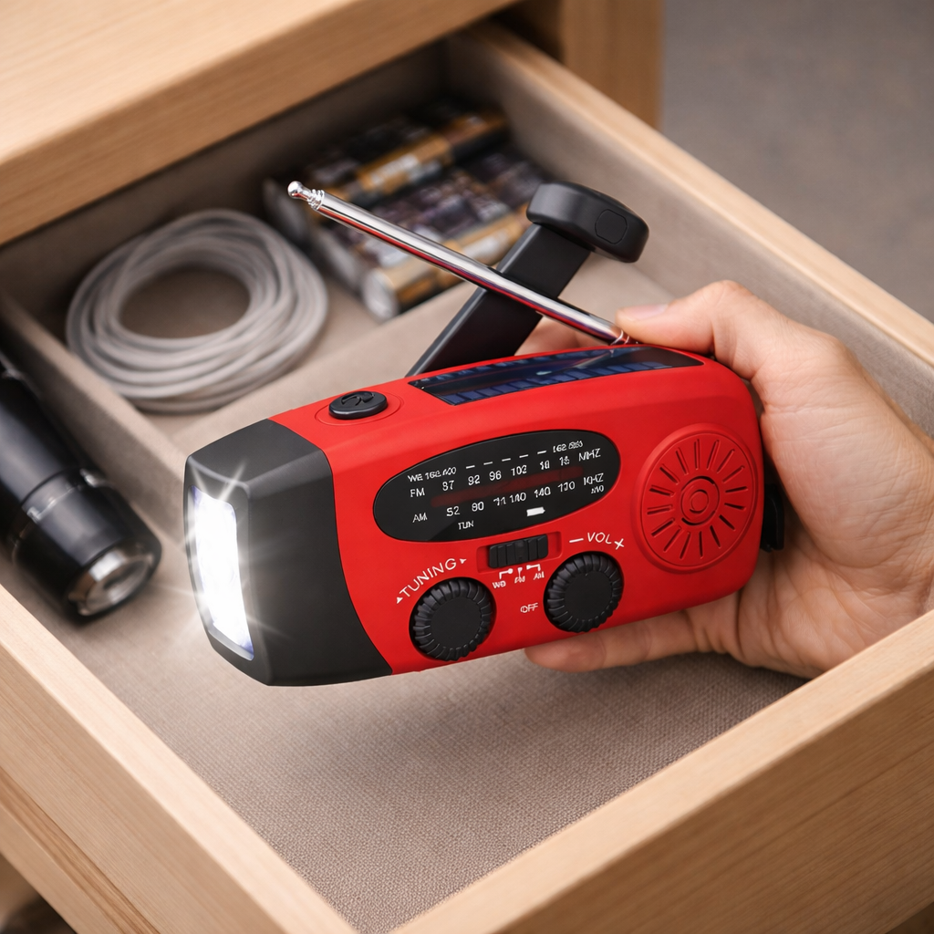 Emergency Hand Crank Weather Radio + Flashlight (1000mAh Power Bank)