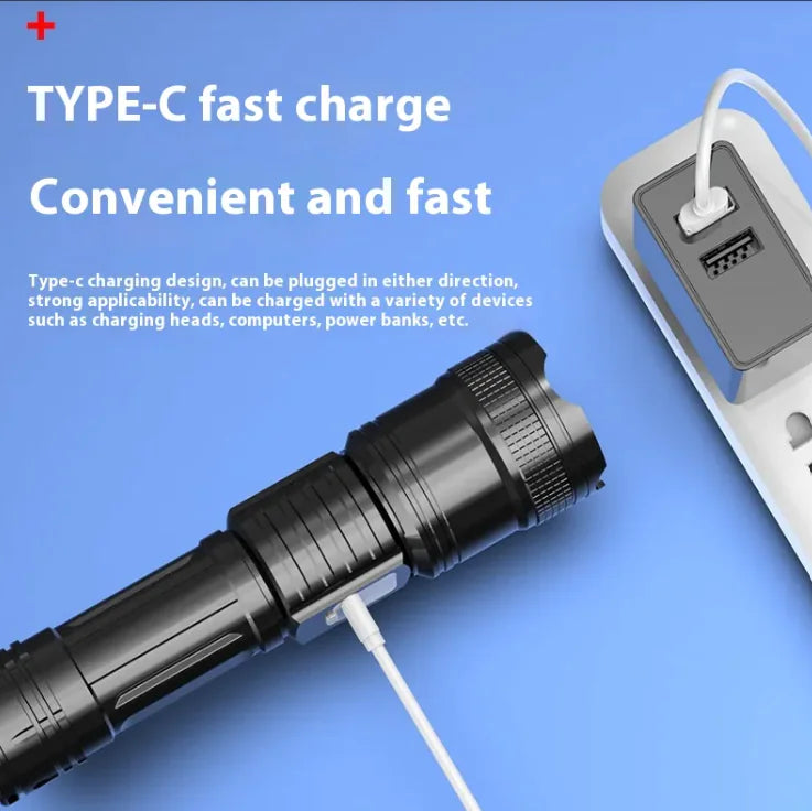 Tactical Zoom LED Flashlight – Adjustable Focus, 200–500m Beam