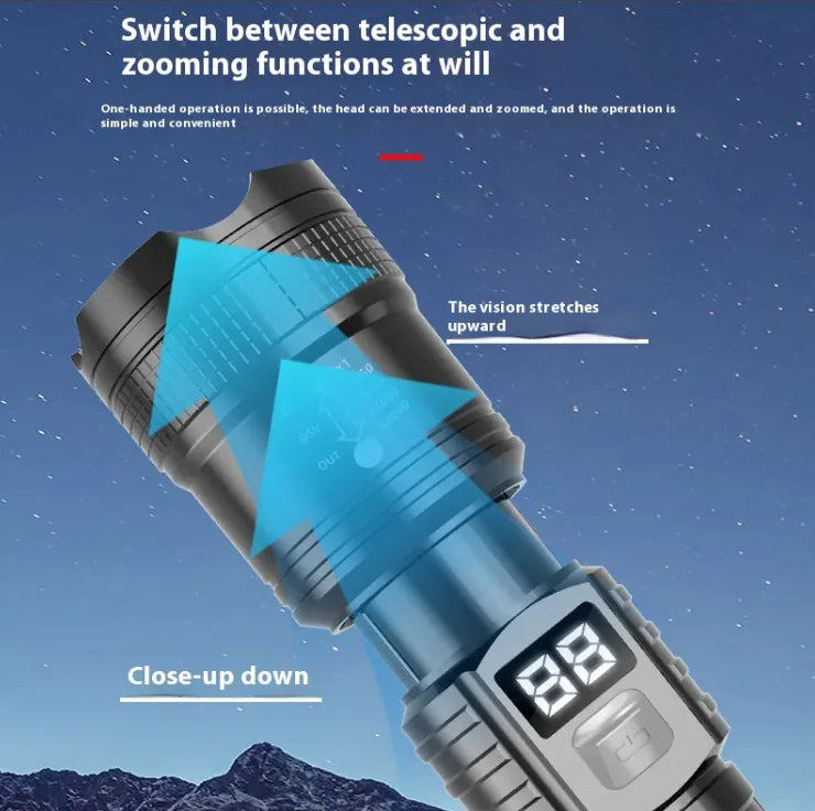 Tactical Zoom LED Flashlight – Adjustable Focus, 200–500m Beam